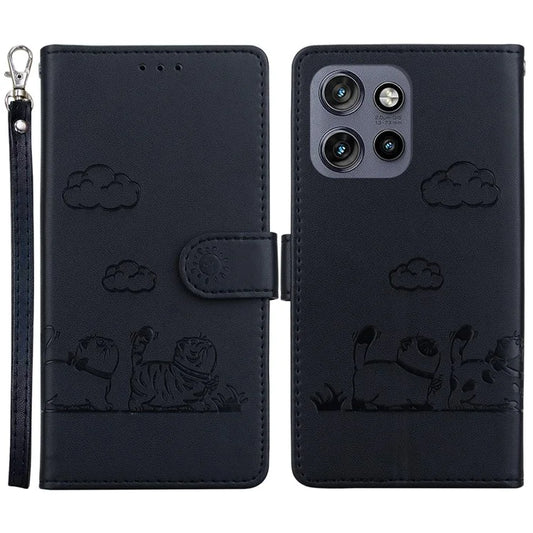 For Motorola Edge 50 Neo 5G Case RFID Blocking Kitten Pattern TPU+PU Leather Phone Cover