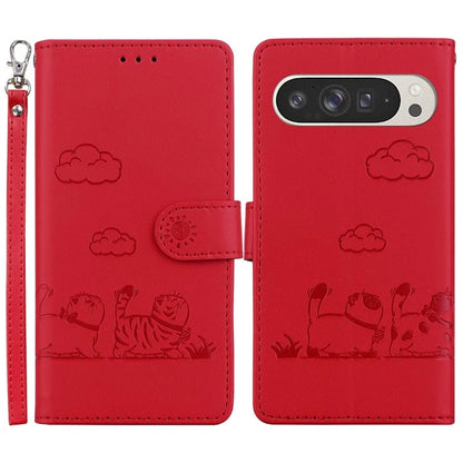 For Google Pixel 9 Pro XL Case RFID Blocking Kitten Pattern TPU+PU Leather Phone Cover