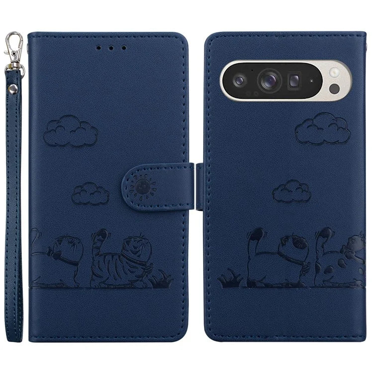 For Google Pixel 9 Pro XL Case RFID Blocking Kitten Pattern TPU+PU Leather Phone Cover