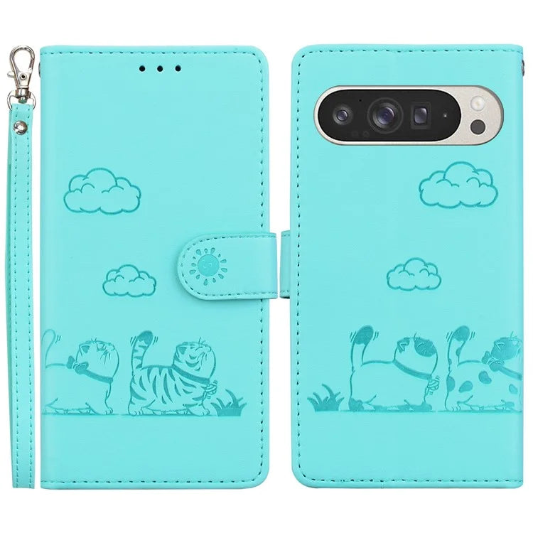 For Google Pixel 9 Pro XL Case RFID Blocking Kitten Pattern TPU+PU Leather Phone Cover