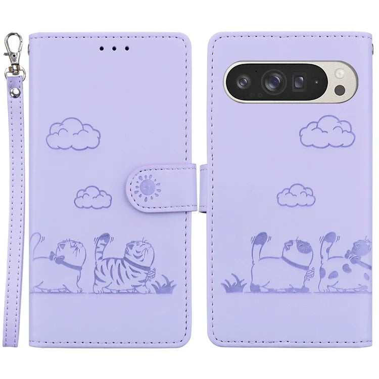 For Google Pixel 9 Pro XL Case RFID Blocking Kitten Pattern TPU+PU Leather Phone Cover