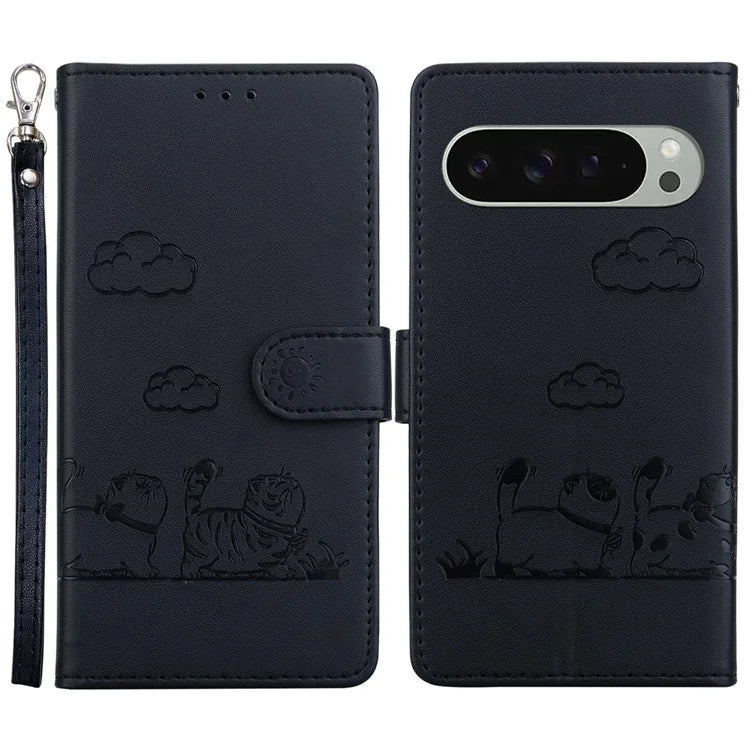 For Google Pixel 9 Pro / Pixel 9 Case RFID Blocking Kitten Pattern TPU+PU Leather Phone Cover