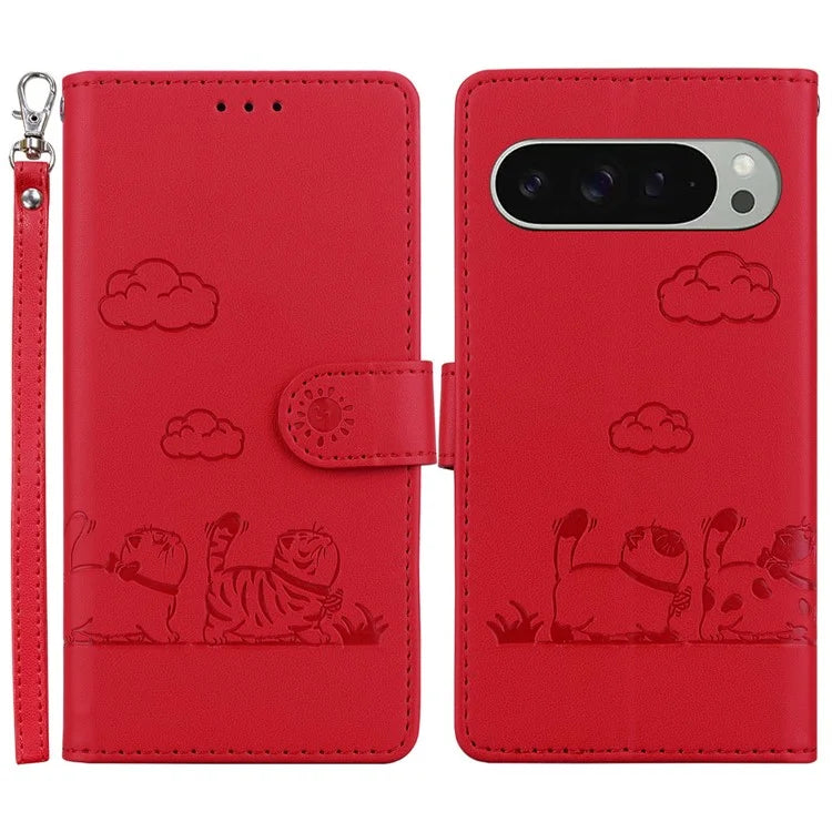 For Google Pixel 9 Pro / Pixel 9 Case RFID Blocking Kitten Pattern TPU+PU Leather Phone Cover