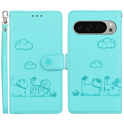 For Google Pixel 9 Pro / Pixel 9 Case RFID Blocking Kitten Pattern TPU+PU Leather Phone Cover