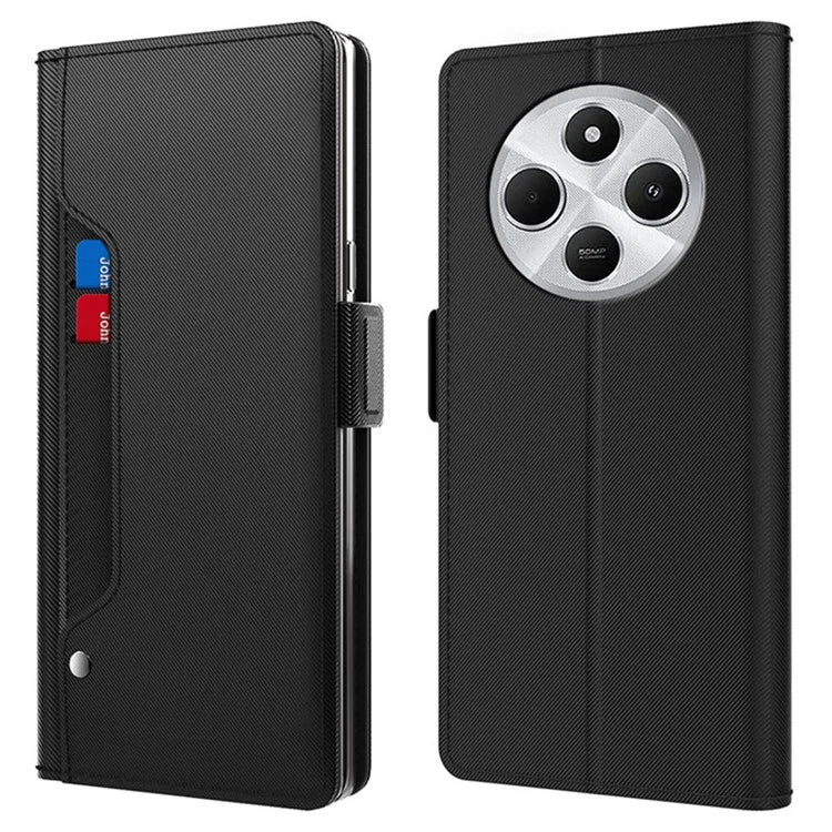 For Xiaomi Poco C75 4G / Redmi 14C 4G Case Stand PU Leather Phone Cover Card Holder Mirror
