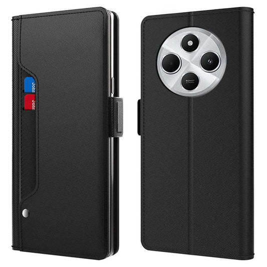 For Xiaomi Poco C75 4G / Redmi 14C 4G Case Stand PU Leather Phone Cover Card Holder Mirror