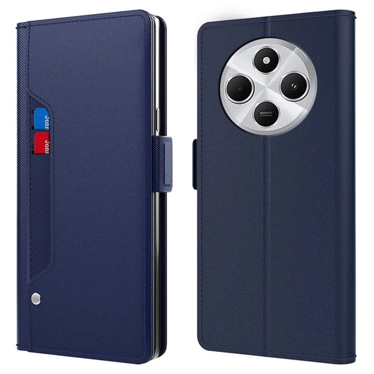 For Xiaomi Poco C75 4G / Redmi 14C 4G Case Stand PU Leather Phone Cover Card Holder Mirror