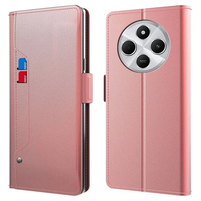 For Xiaomi Poco C75 4G / Redmi 14C 4G Case Stand PU Leather Phone Cover Card Holder Mirror