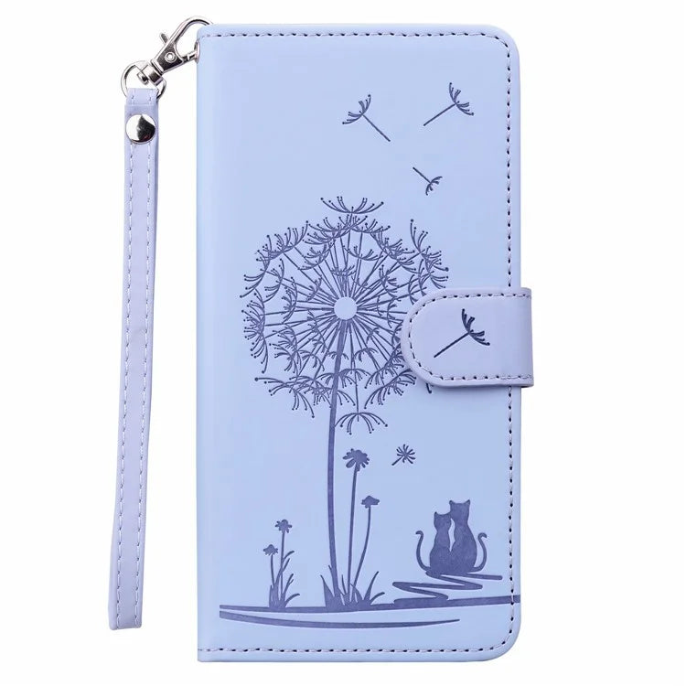 For iPhone 16 Pro Max Case Cat Dandelion Imprint PU Leather Wallet Phone Cover with Strap