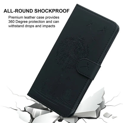 For iPhone 16 Pro Max Case Cat Dandelion Imprint PU Leather Wallet Phone Cover with Strap