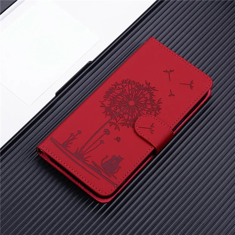 For iPhone 16 Case Cat Dandelion Imprint PU Leather Wallet Phone Cover with Strap