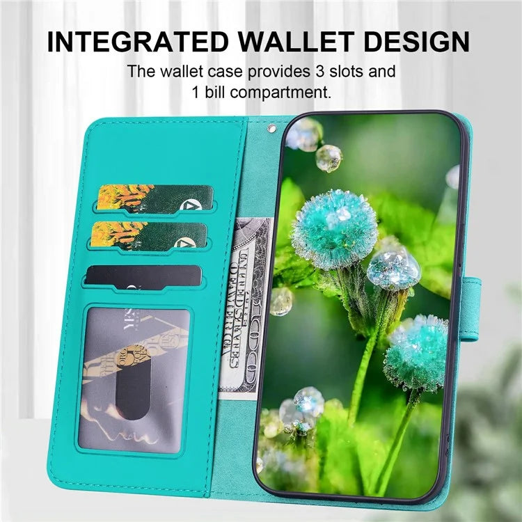 For iPhone 16 Case Cat Dandelion Imprint PU Leather Wallet Phone Cover with Strap
