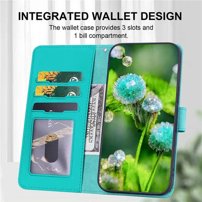 For iPhone 16 Case Cat Dandelion Imprint PU Leather Wallet Phone Cover with Strap