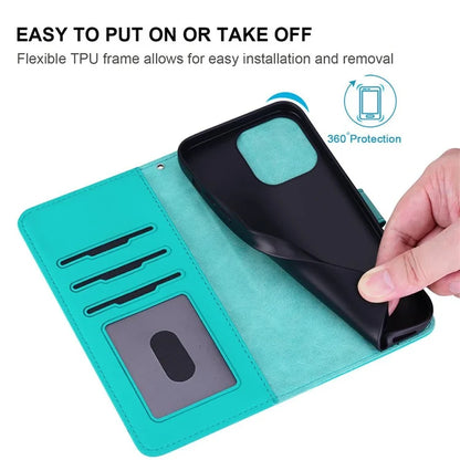 For iPhone 16 Case Cat Dandelion Imprint PU Leather Wallet Phone Cover with Strap