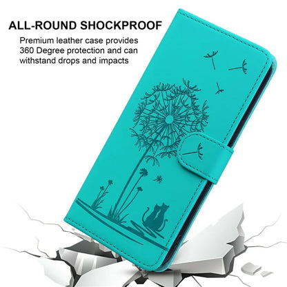 For iPhone 16 Case Cat Dandelion Imprint PU Leather Wallet Phone Cover with Strap