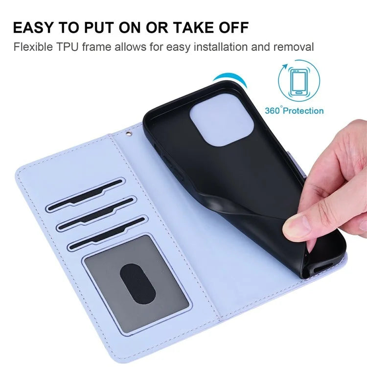 For iPhone 16 Case Cat Dandelion Imprint PU Leather Wallet Phone Cover with Strap