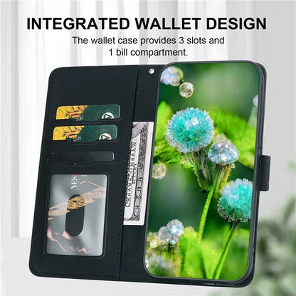 For iPhone 16 Case Cat Dandelion Imprint PU Leather Wallet Phone Cover with Strap