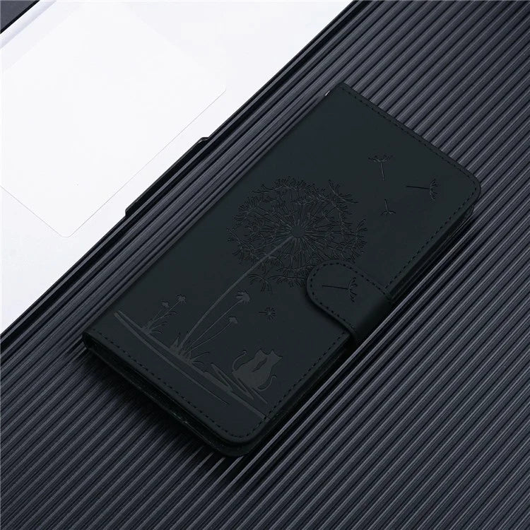 For iPhone 16 Case Cat Dandelion Imprint PU Leather Wallet Phone Cover with Strap
