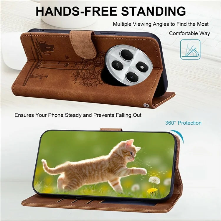 For Xiaomi Redmi 14C 4G Case Cat Dandelion Imprint PU Leather Wallet Phone Cover with Strap
