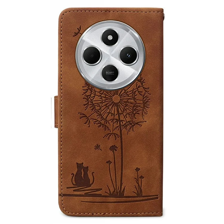 For Xiaomi Redmi 14C 4G Case Cat Dandelion Imprint PU Leather Wallet Phone Cover with Strap