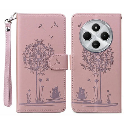 For Xiaomi Redmi 14C 4G Case Cat Dandelion Imprint PU Leather Wallet Phone Cover with Strap