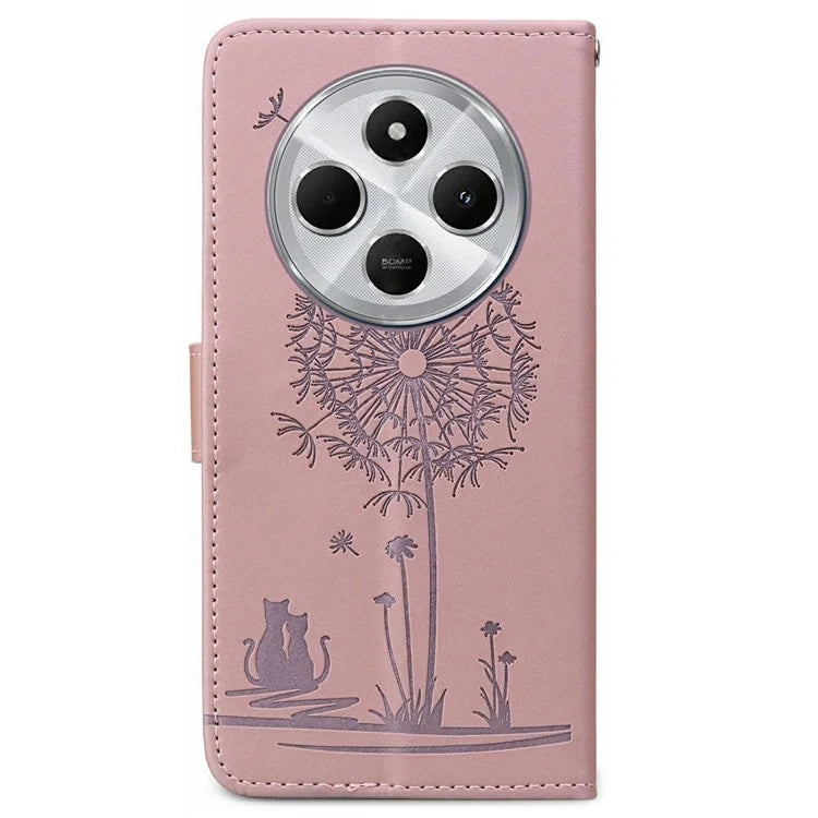 For Xiaomi Redmi 14C 4G Case Cat Dandelion Imprint PU Leather Wallet Phone Cover with Strap
