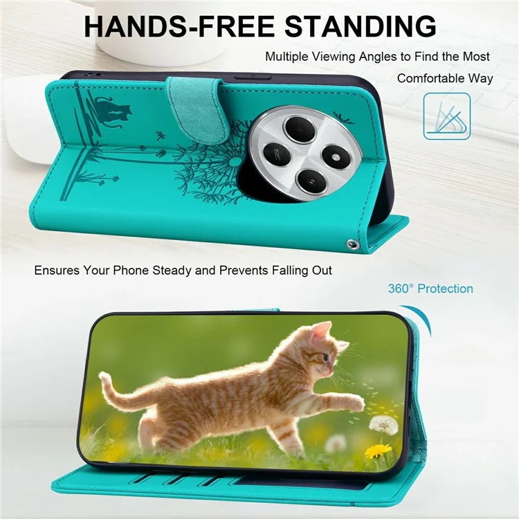For Xiaomi Redmi 14C 4G Case Cat Dandelion Imprint PU Leather Wallet Phone Cover with Strap