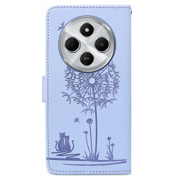 For Xiaomi Redmi 14C 4G Case Cat Dandelion Imprint PU Leather Wallet Phone Cover with Strap