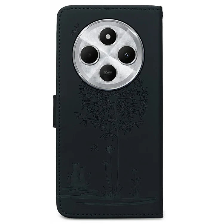 For Xiaomi Redmi 14C 4G Case Cat Dandelion Imprint PU Leather Wallet Phone Cover with Strap