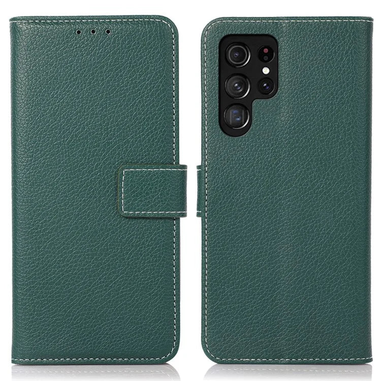 For Samsung Galaxy S25 Ultra Stand Case Litchi Texture Leather Phone Cover with Wallet