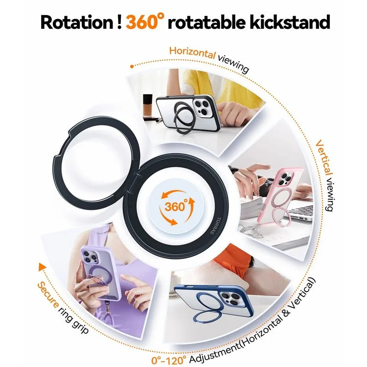 TORRAS Ostand R Fusion For iPhone 16 Pro Max Case 360 Degree Rotating Kickstand TPU+PC Phone Cover Compatible with MagSafe