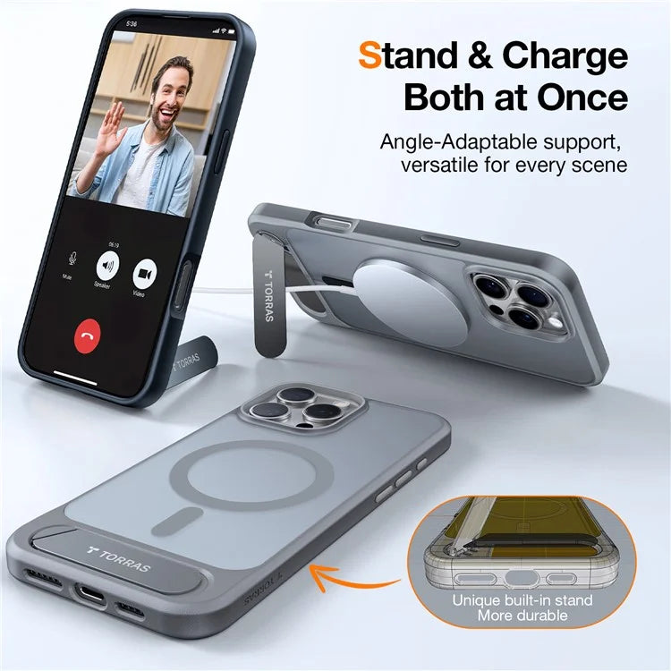 TORRAS For iPhone 16 Pro Case Kickstand TPU+PC Phone Cover Compatible with MagSafe