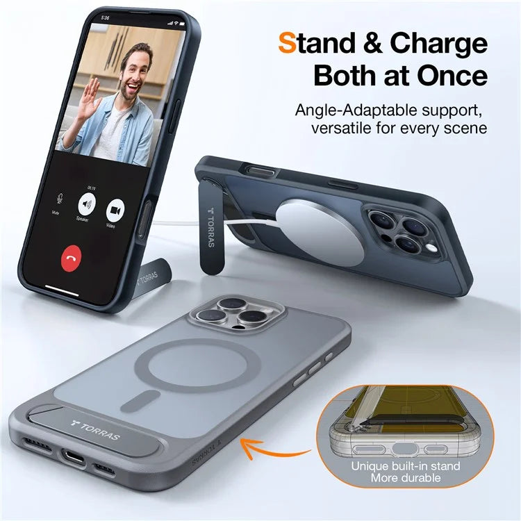 TORRAS For iPhone 16 Pro Max Case Kickstand TPU+PC Phone Cover Compatible with MagSafe