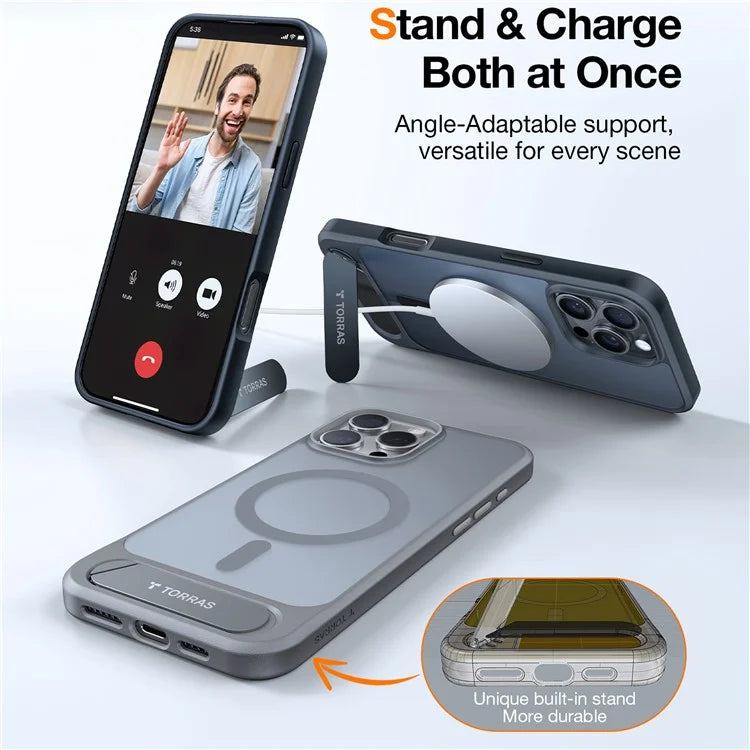 TORRAS For iPhone 16 Pro Max Case Kickstand TPU+PC Phone Cover Compatible with MagSafe