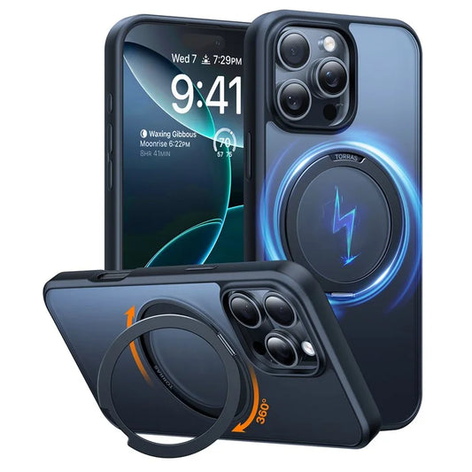 TORRAS Ostand R Series for iPhone 16 Pro Case Rotating Kickstand TPU+PC Phone Cover Compatible with MagSafe