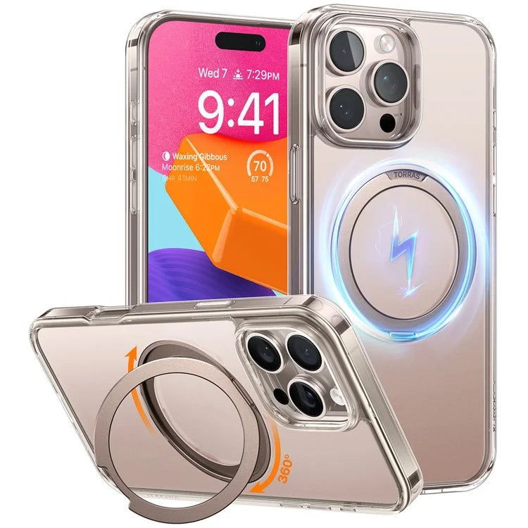 TORRAS Ostand R Series for iPhone 16 Pro Case Rotating Kickstand TPU+PC Phone Cover Compatible with MagSafe