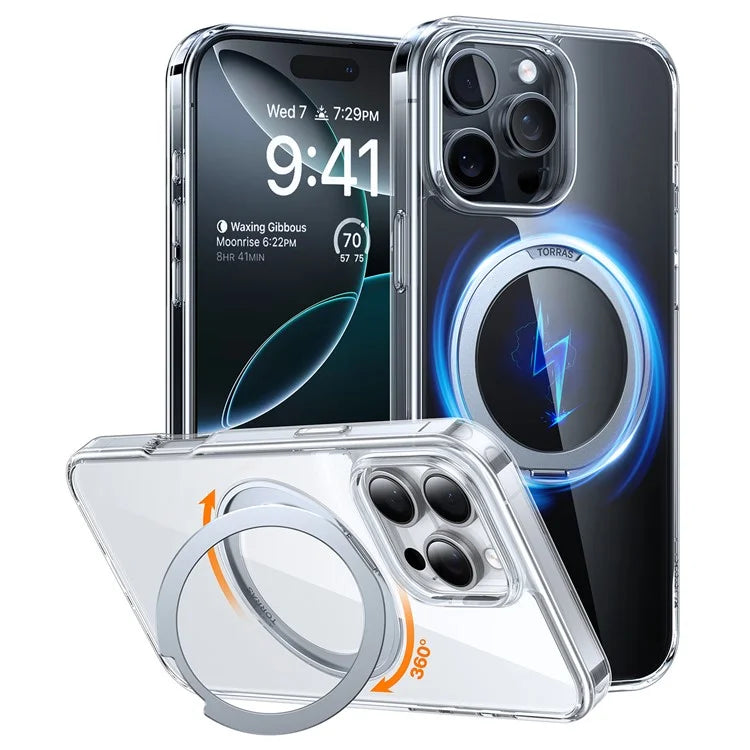 TORRAS Ostand R Series for iPhone 16 Pro Case Rotating Kickstand TPU+PC Phone Cover Compatible with MagSafe