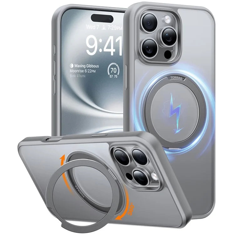 TORRAS Ostand R Series for iPhone 16 Pro Max Case Rotating Kickstand TPU+PC Phone Cover Compatible with MagSafe
