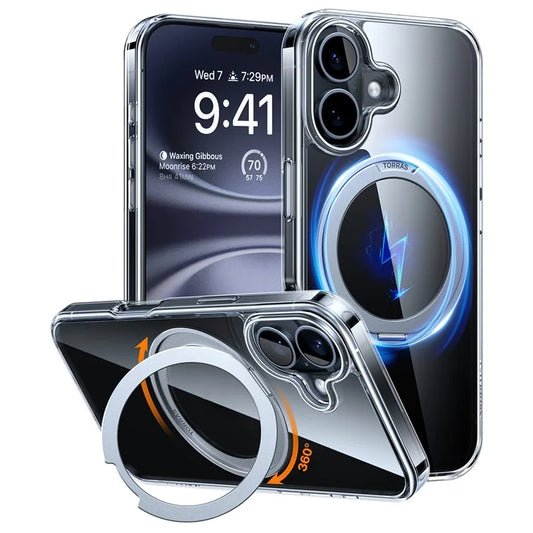 TORRAS Ostand R Series for iPhone 16 Case Rotating Kickstand TPU+PC Phone Cover Compatible with MagSafe