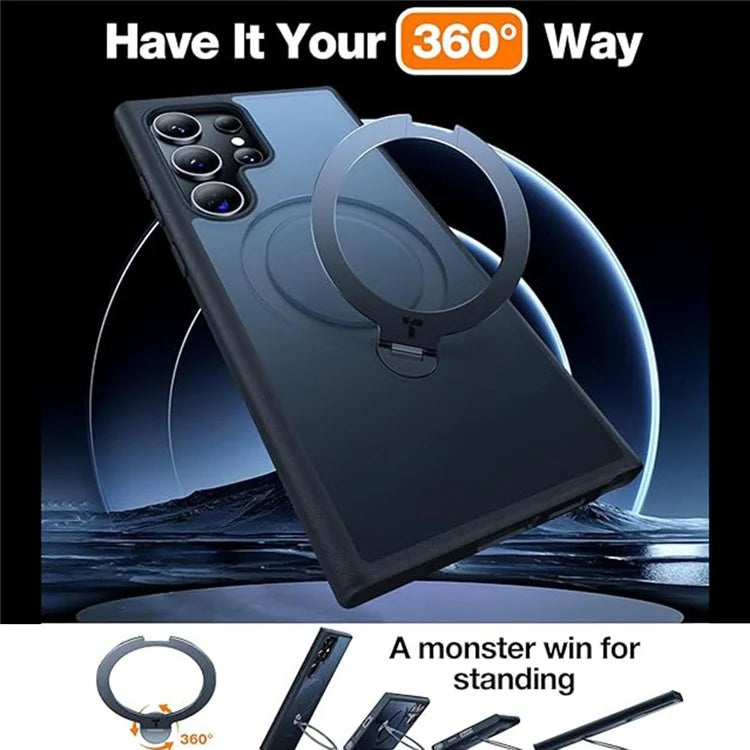 TORRAS For Samsung Galaxy S24 Ultra Case Compatible with MagSafe Rotating Kickstand PC+TPU Phone Cover