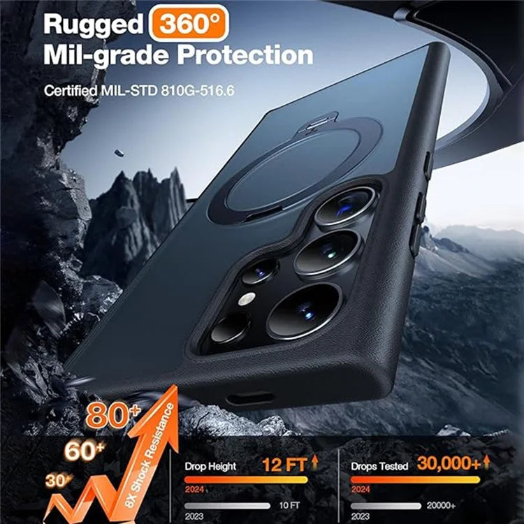 TORRAS For Samsung Galaxy S24 Ultra Case Compatible with MagSafe Rotating Kickstand PC+TPU Phone Cover