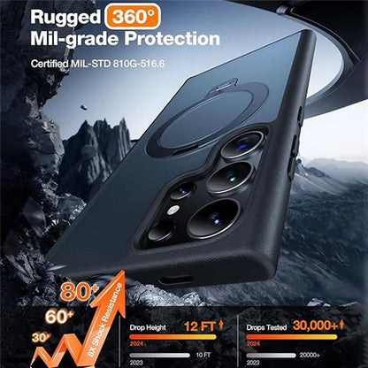 TORRAS For Samsung Galaxy S24 Ultra Case Compatible with MagSafe Rotating Kickstand PC+TPU Phone Cover