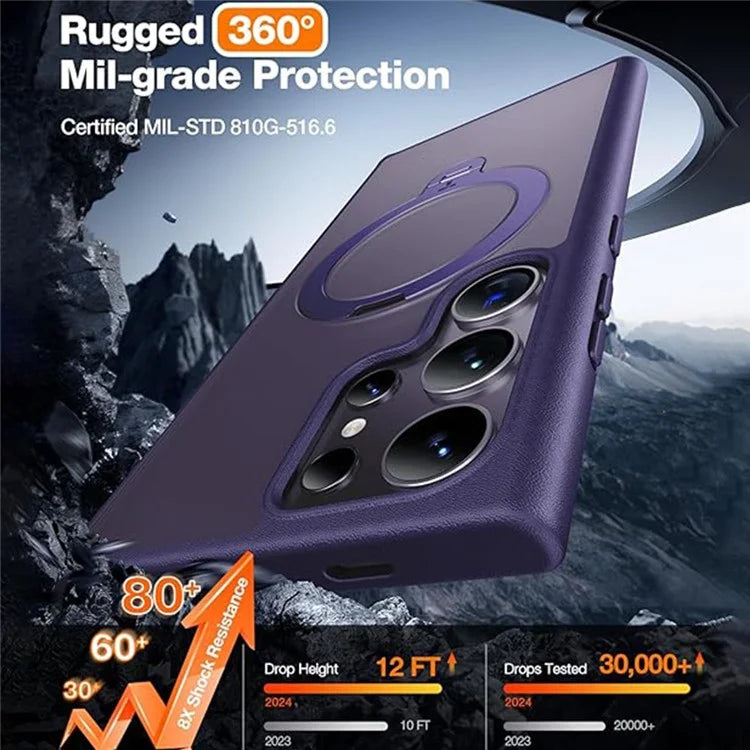 TORRAS For Samsung Galaxy S24 Ultra Case Compatible with MagSafe Rotating Kickstand PC+TPU Phone Cover