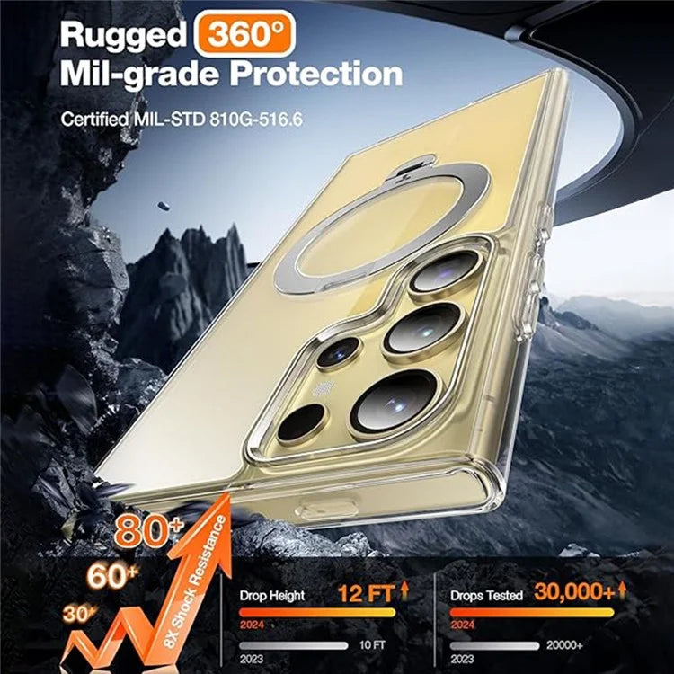 TORRAS For Samsung Galaxy S24 Ultra Case Compatible with MagSafe Rotating Kickstand PC+TPU Phone Cover