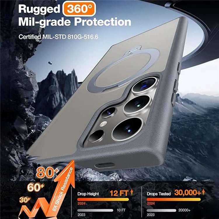 TORRAS For Samsung Galaxy S24 Ultra Case Compatible with MagSafe Rotating Kickstand PC+TPU Phone Cover