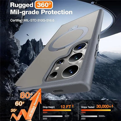 TORRAS For Samsung Galaxy S24 Ultra Case Compatible with MagSafe Rotating Kickstand PC+TPU Phone Cover