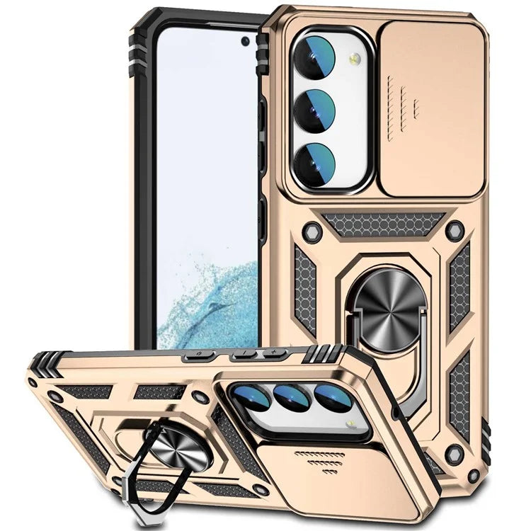 For Samsung Galaxy S23 Case Slide Camera Lid PC+TPU Phone Cover with Kickstand