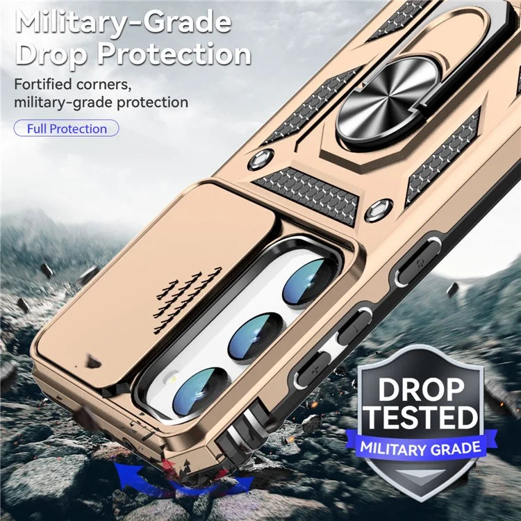 For Samsung Galaxy S23 Case Slide Camera Lid PC+TPU Phone Cover with Kickstand