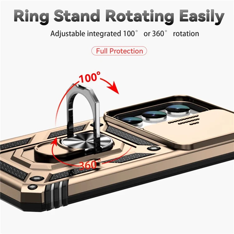 For Samsung Galaxy S23 Case Slide Camera Lid PC+TPU Phone Cover with Kickstand
