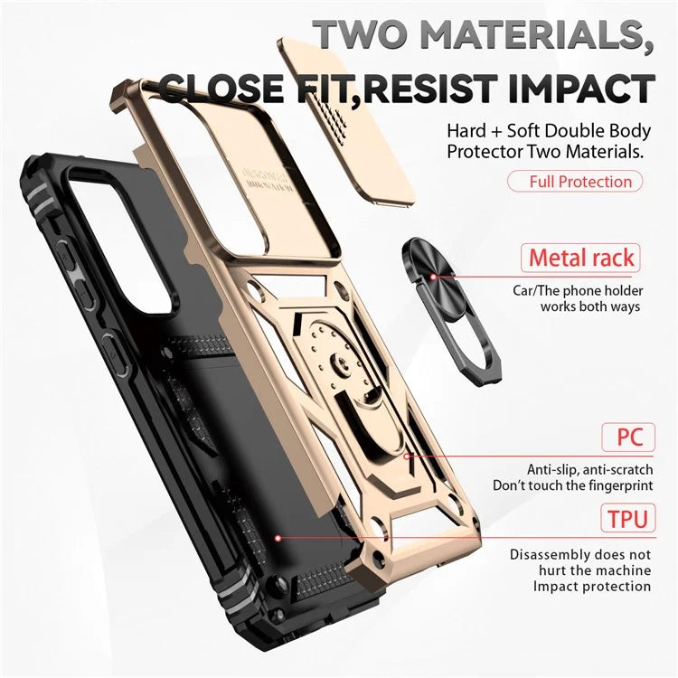 For Samsung Galaxy S23 Case Slide Camera Lid PC+TPU Phone Cover with Kickstand